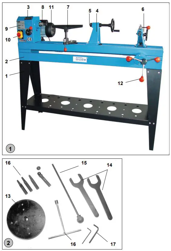 Gude GDM 1000 Professional Wood Lathe Machine Instruction Manual - Fig 1