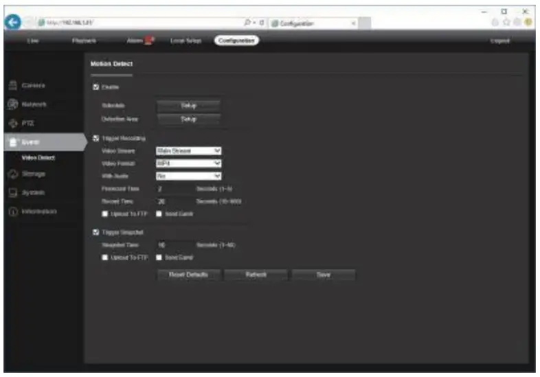 VIKVIZ IP Camera User Guide - Configuration - Event - Video Detection