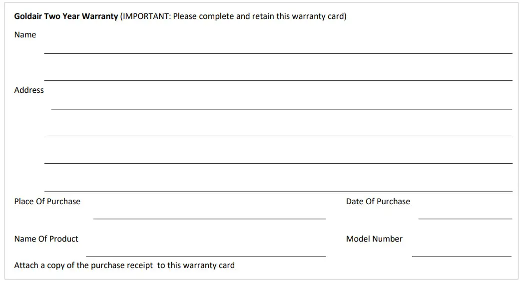Goldair GCH450 2000W Workshop Ceramic Fan Heater - warranty curd