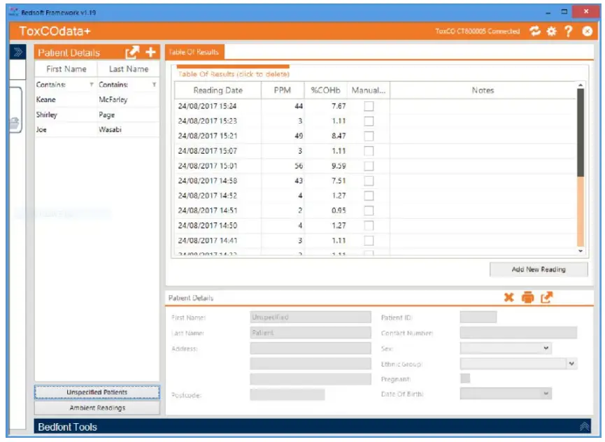 coVita ToxCOdata Software - Unspecified patients