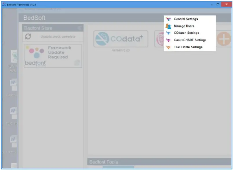coVita ToxCOdata Software - settings menu