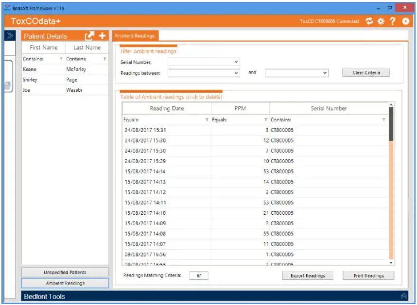 coVita ToxCOdata Software - through the readings