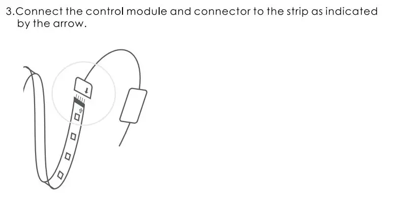 ADUROSMART 81863 Smart LED Strip User Manual - Connect the control module and connector to the strip as indicated by the arrow