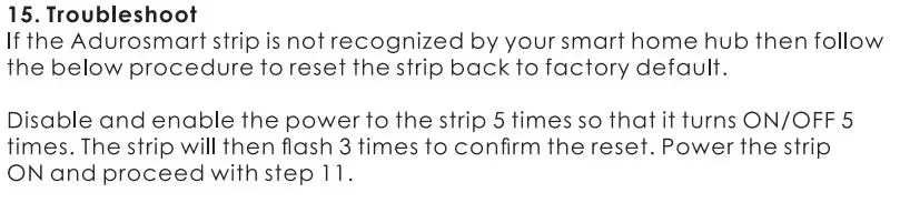 ADUROSMART 81863 Smart LED Strip User Manual - Troubleshoot