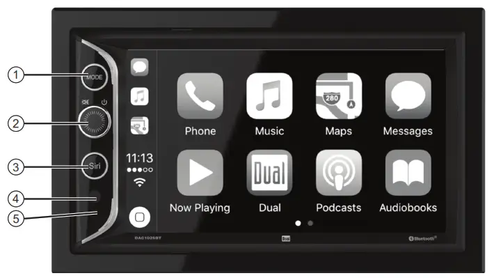 Dual DAC1025BT DVD Multimedia Receiver - Control Locations