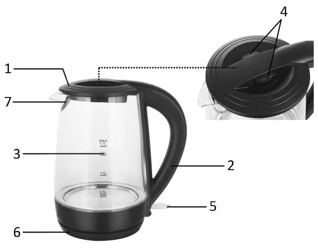 emerio WK-123124 Water Kettle Cordless Glass - HOUSEHOLD USE ONLY