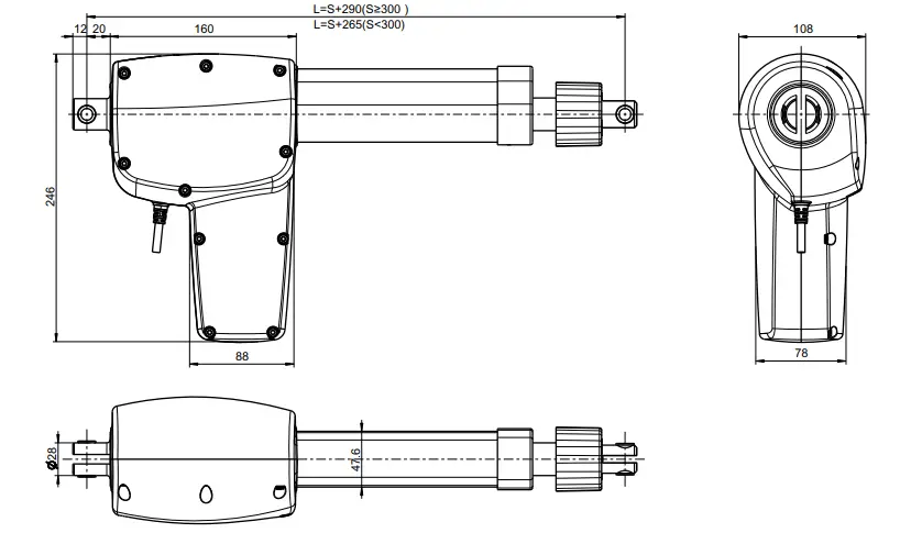 Dimensions with manual lowering