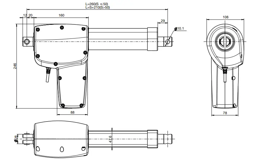 Dimensions with standard top clevis