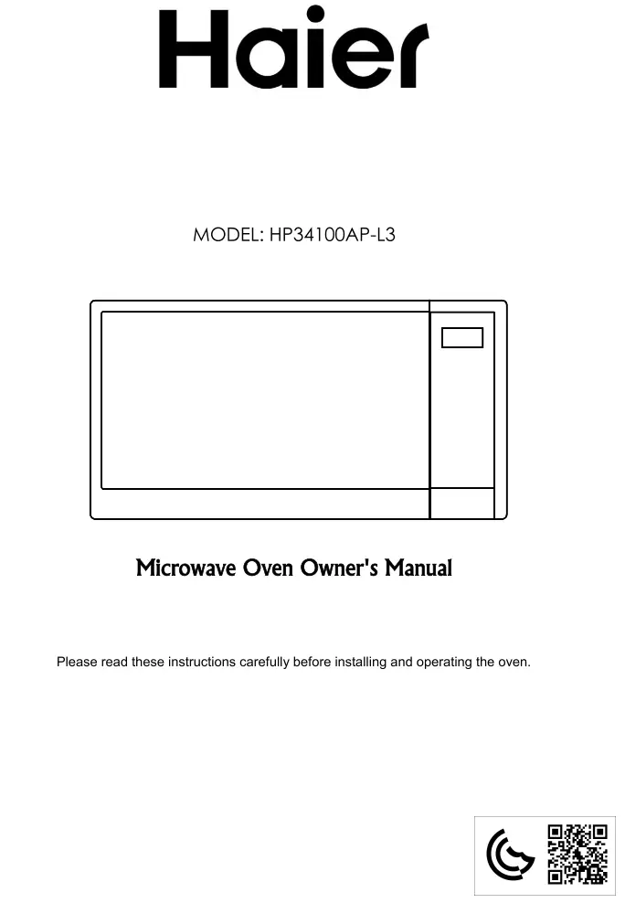 Haier HP34100AP-L3 Microwave Oven Owner's Manual