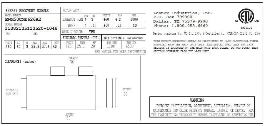 LENNOX LNX15-520.2 Energy Recovery Module Owner's FIG 11