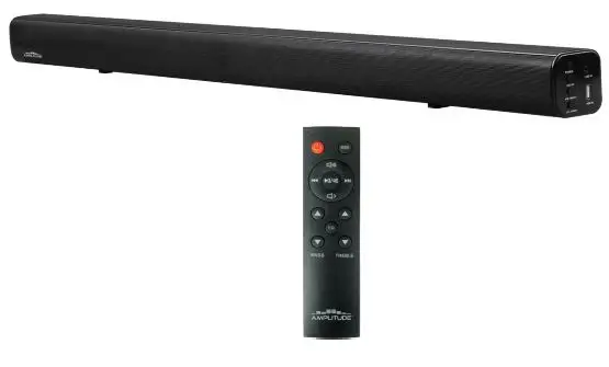 AMPLITUDE Slim Powerful 2.0 Channel Bluetooth Soundbar Instructions - Bluetooth soundbar and remote