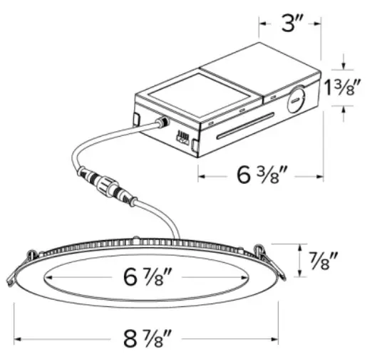 ELCO Lighting ERT81DXCT5W 8 Inch 120-277-347V Ultra Slim LED Round Panel Light - Dimensions