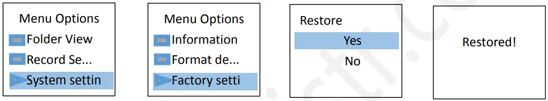 EVISTR L157 Digital Voice Recorder - factory settings