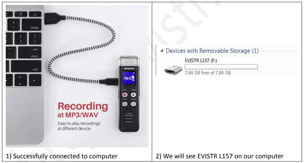 EVISTR L157 Digital Voice Recorder - successfully connected