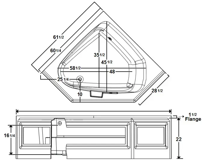 lowes 6060HT064 Hinton 60x60 Inch Skirted Acrylic Tub - Figure 1
