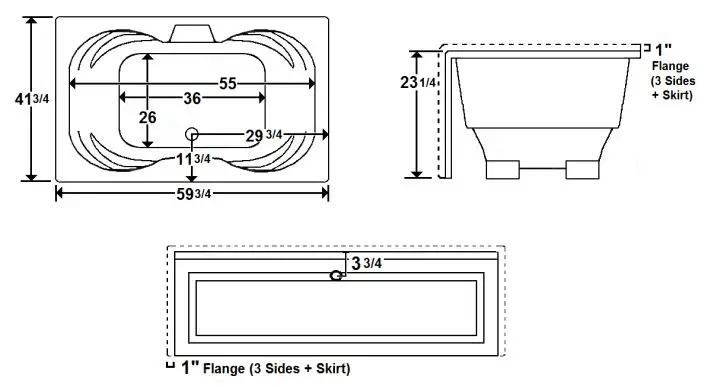 Laurel Mountain 4260APT064 60 X 42 Inch Skirted Acrylic Soaker - All dimensions are +- 12” and subject to change without notice