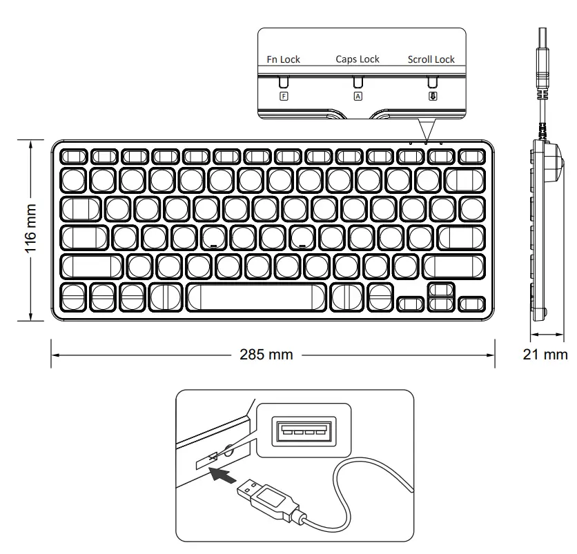 perixx PERIBOARD-332 Wired Mini Scissor-switch Backlit Keyboard - Fig