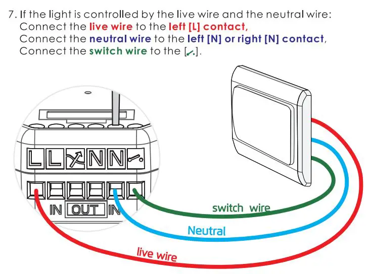 ADUROSMART 852263008626 Eria Switch Build in Module User Manual - If the light it controlled by the live wire and the neutral wire
