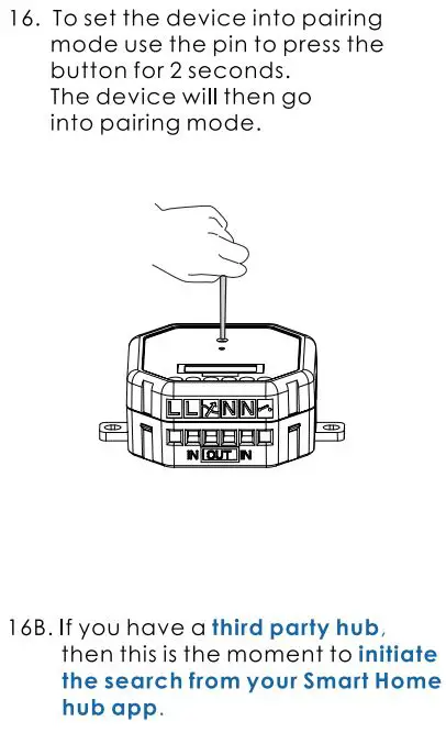 ADUROSMART 852263008626 Eria Switch Build in Module User Manual - To set the device into pairing mode use the pin to press the button for 2 seconds