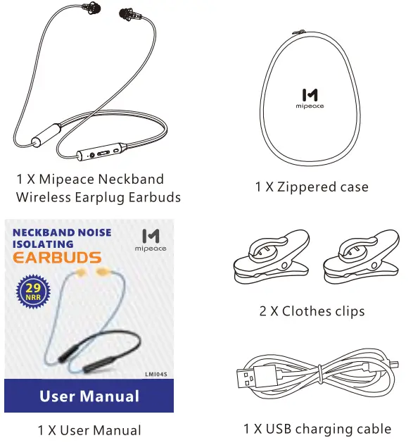 Shenzhenshi Hantai Keji Youxian Gongsi LMI04S Neckband Noise Isolating Earbuds - package contents