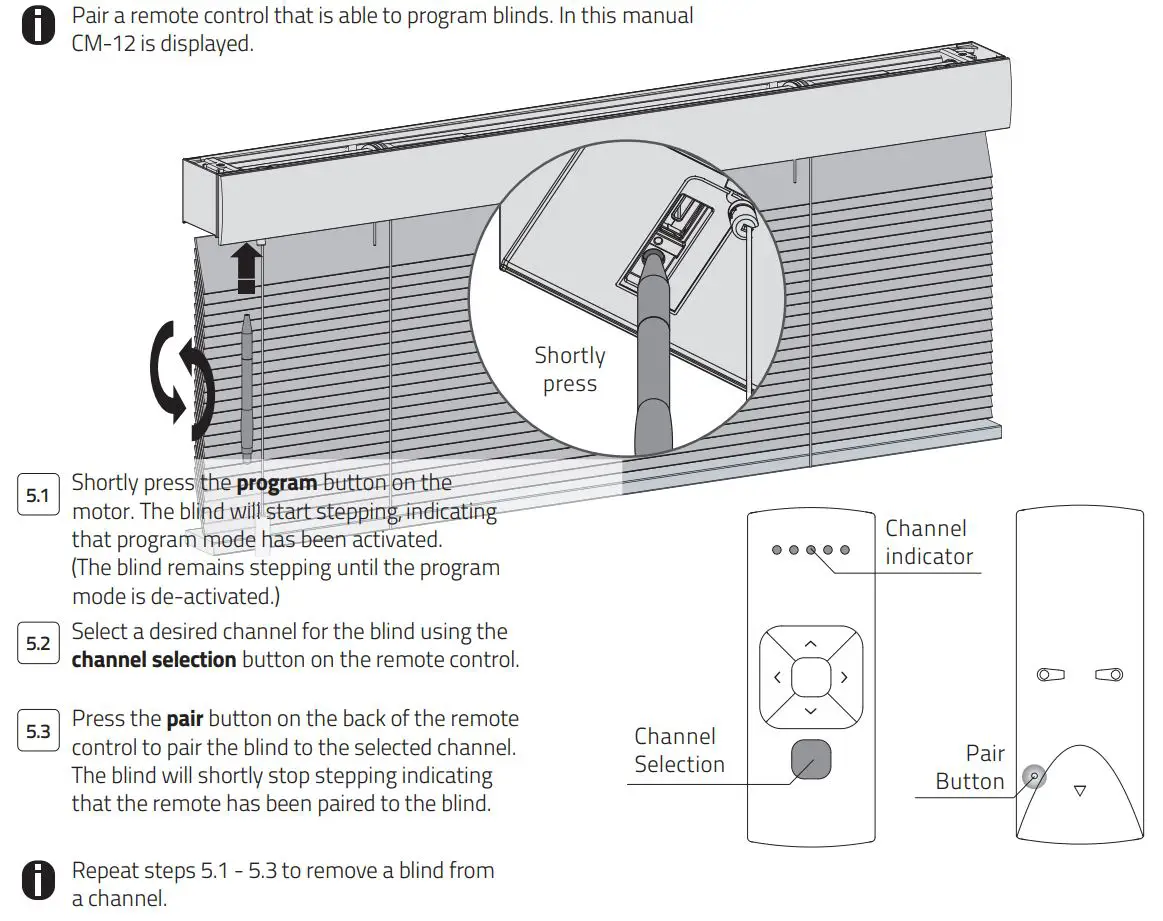 MOTION CM-06 Li-Ion Battery Powered Tube Motors With Pull and Remote User Manual - Pair a remote