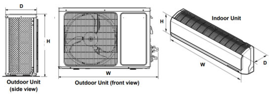 HESSAIRE H Series Ductless Mini-Split AC - Dimensions