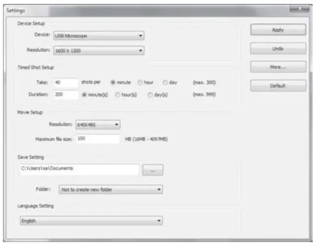 CARSON zPix 300 Digital Microscope - settings menu