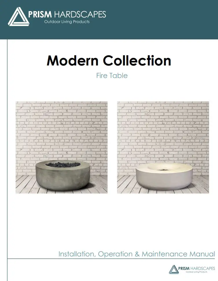 PRISM HARDSCAPES Modern Collection Fire Table Instruction Manual