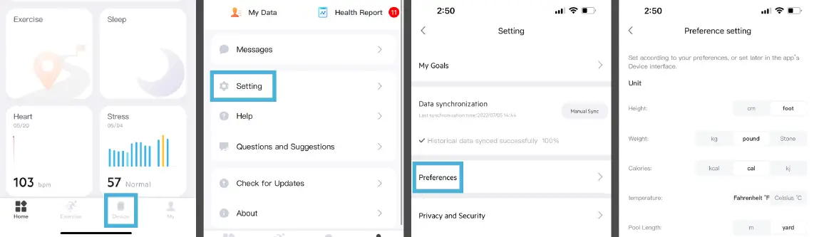 Selecting Metric System