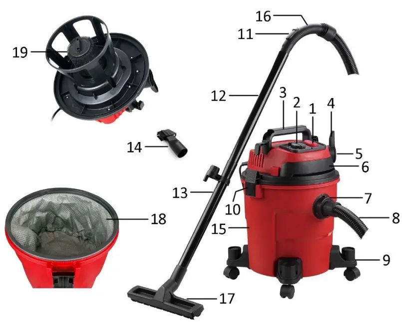 MaxxHome 22046 Household Industrial Barrel Vacuum Cleaner Wet Dry Car Wash Shop Cleaning - PARTS AND ACCESSORIES