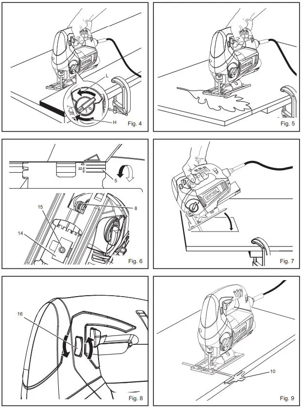 RYOBI EJ600 600W Jigsaw User Manual - Fig 4,5,6,7,8,9