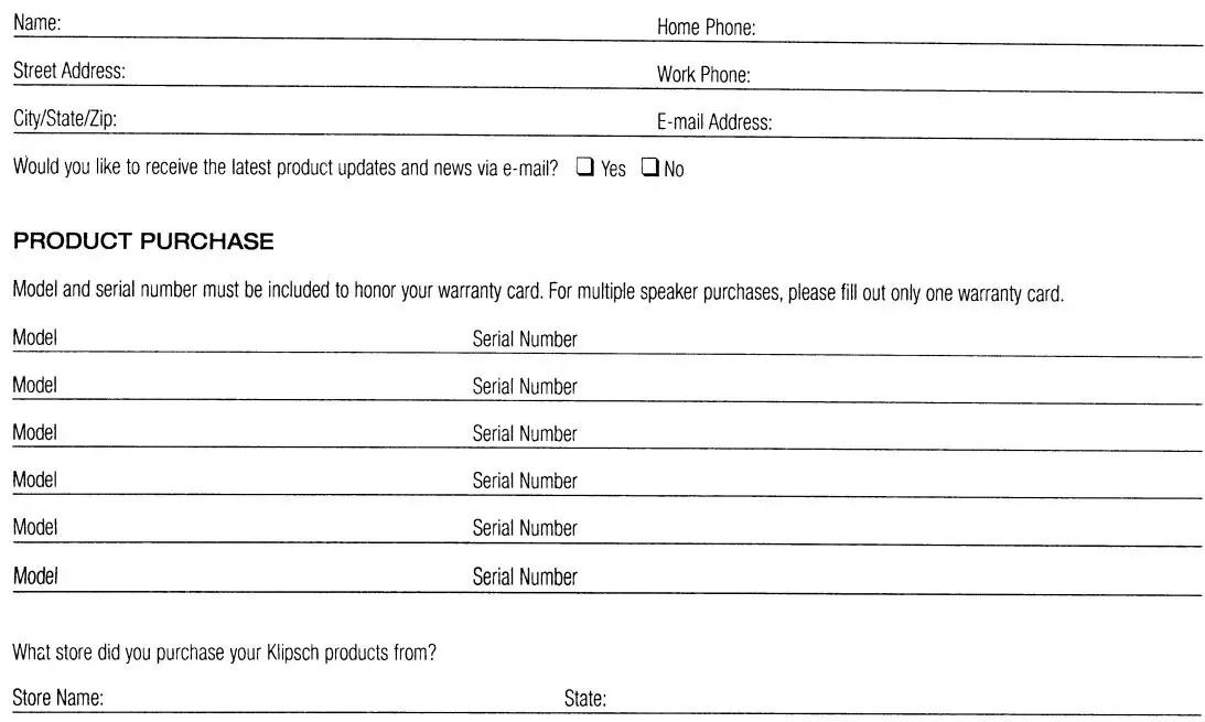 Klipsch CA-525T Outdoor Speakers Owner's Manual - PRODUCT PURCHASE