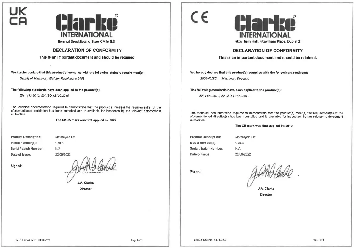 Clarke CML3AIR Hydraulic Motorcycle Lift - Figure 11