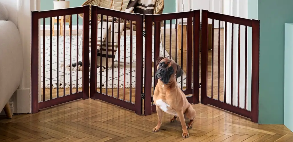Forclover Cjw-pg6473 Freestanding Red Wood Pet Gate Instruction Manual