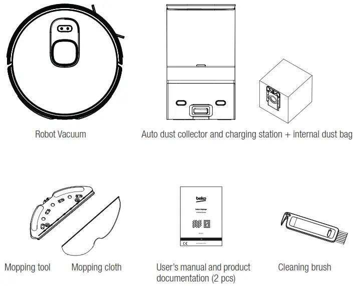 beko VRR80214VB Robot Vacuum Cleaner - Box content