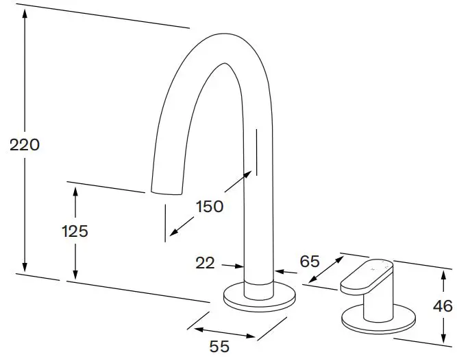 Sussex DBSHMSL Basin Sink Hob Mixer Set Low-fig2