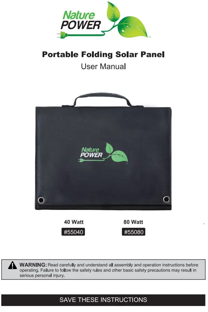 Nature POWER 55040 Portable Folding Solar Panel User Manual