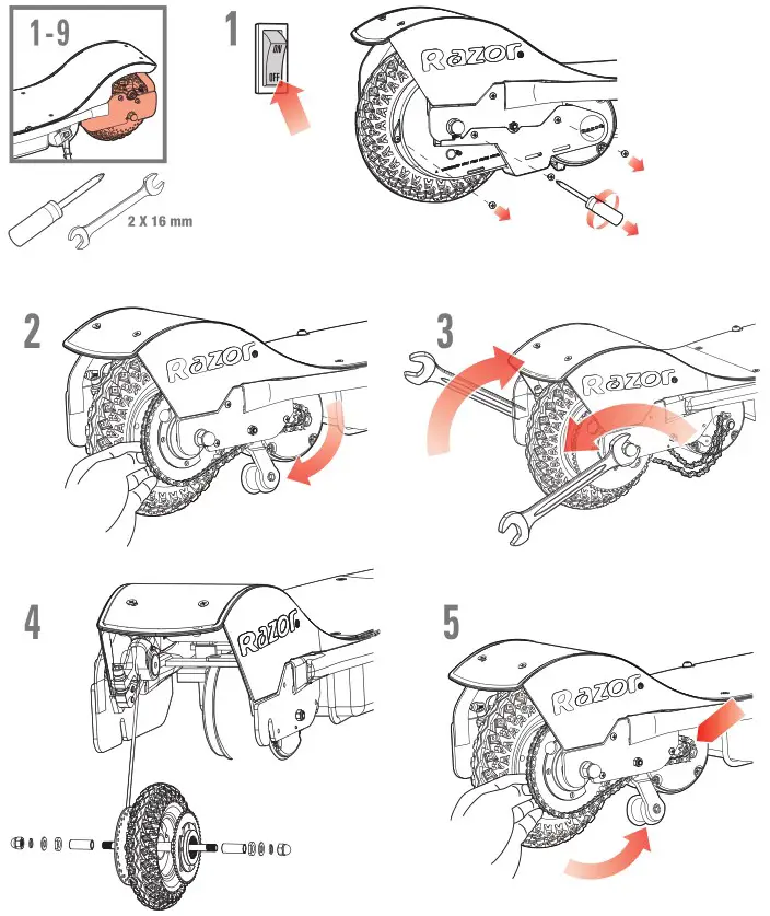 Razor Electric Scooter RX200 - Chain and rear wheel replacement 1