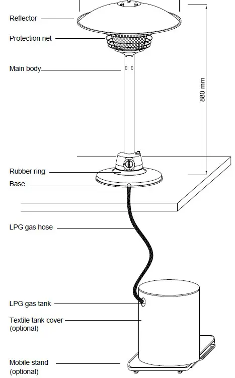 Oypla 3117 Table Top Gas Patio Heater- Assembly Instructions