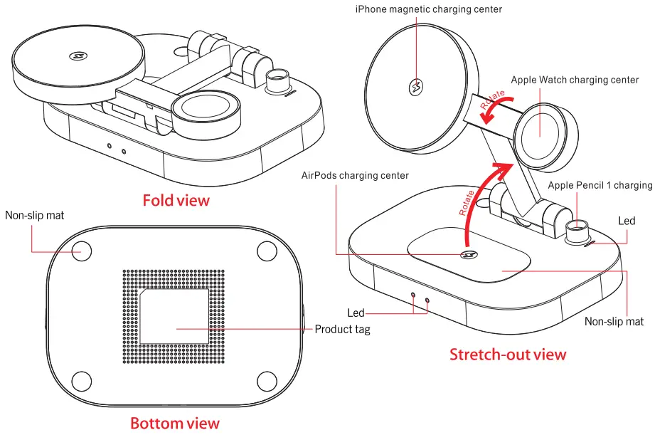 Maizhan Technology F22 Magnetic Folding 4 in 1 Wireless Charger - product