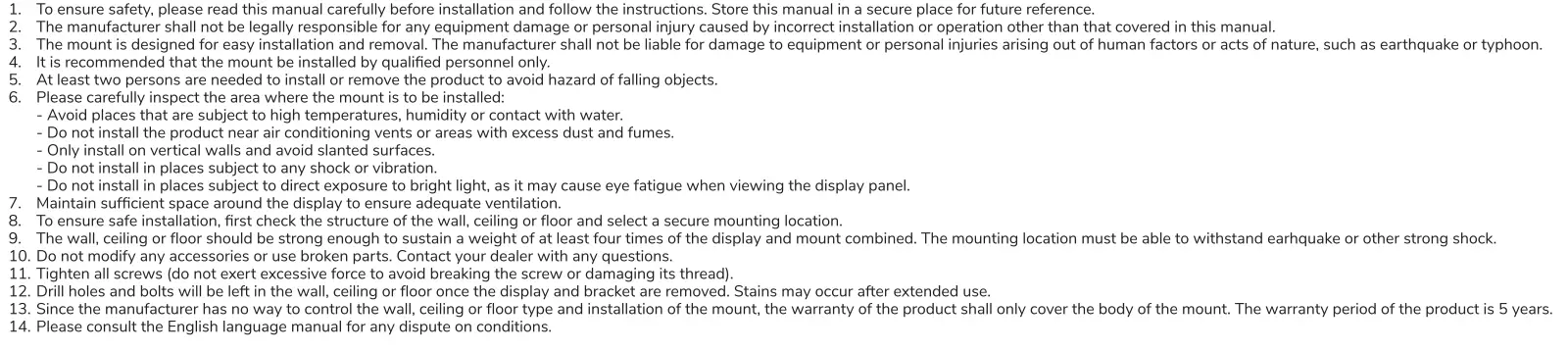 Neomounts FPMA-HAC100 Medical Ceiling Mount Instruction Manual - Caution