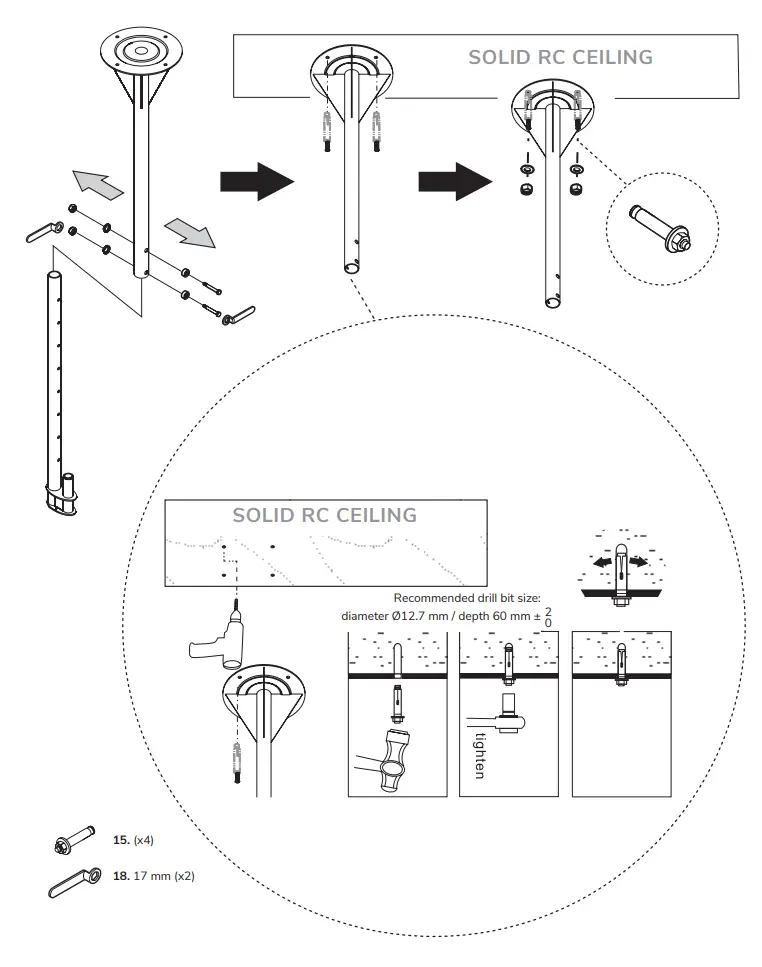 Neomounts FPMA-HAC100 Medical Ceiling Mount Instruction Manual - Install the ceiling mount firmly to a solid ceiling