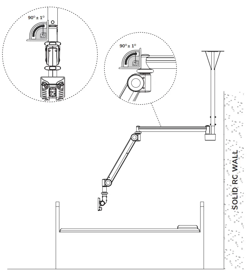 Neomounts FPMA-HAC100 Medical Ceiling Mount Instruction Manual - Please make sure this joint is in a vertical 90O angle