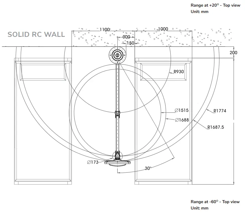 Neomounts FPMA-HAC100 Medical Ceiling Mount Instruction Manual - SERVICEABLE RANGE