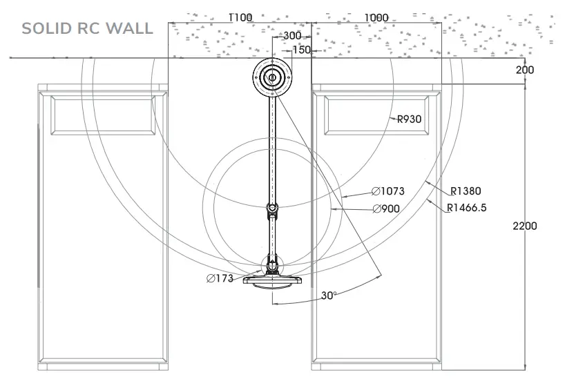 Neomounts FPMA-HAC100 Medical Ceiling Mount Instruction Manual - SERVICEABLE RANGE