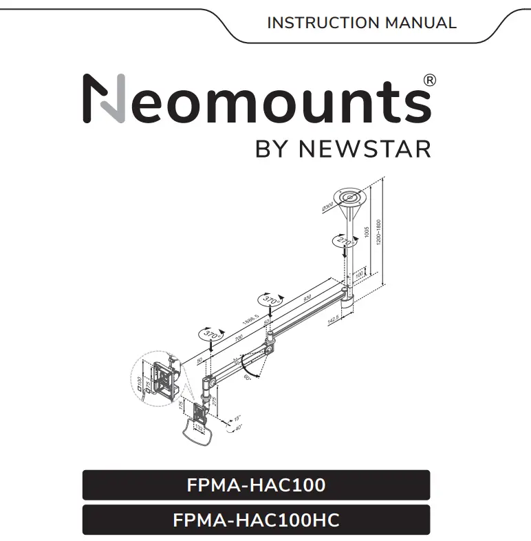 Neomounts FPMA-HAC100 Medical Ceiling Mount Instruction Manual