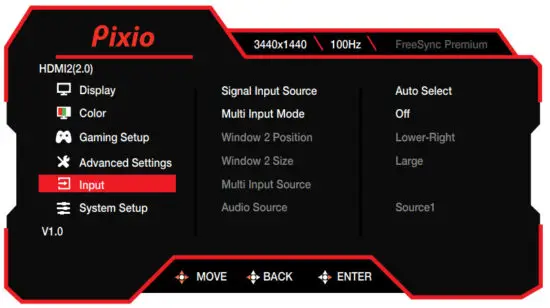 Pixio PXC348C 34 Inch UWQHD VA 144Hz Gaming Monitor - Input