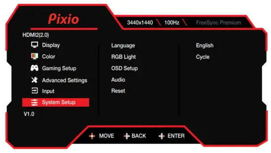 Pixio PXC348C 34 Inch UWQHD VA 144Hz Gaming Monitor - System Setup