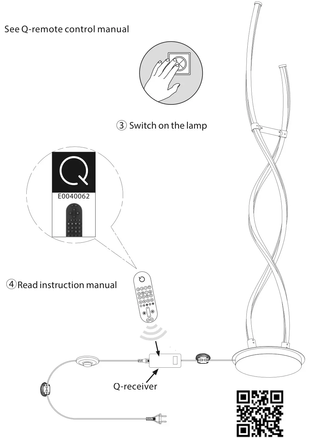 Paul Neuhaus 439-55 Q-MALINA 2 Light Brushed Chrome Smart LED Floor Lamp - Fernbedienung anlernen teach remote control