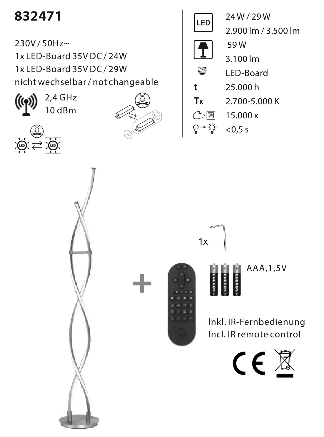 Paul Neuhaus 439-55 Q-MALINA 2 Light Brushed Chrome Smart LED Floor Lamp - overview